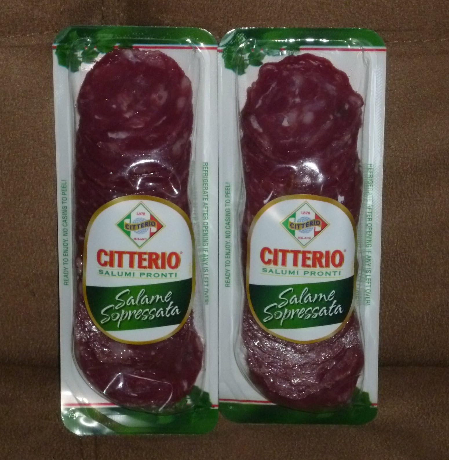 Citterio Pronti Sopressata Salami Sausage Chub Sliced Pieces, (2 Pack)