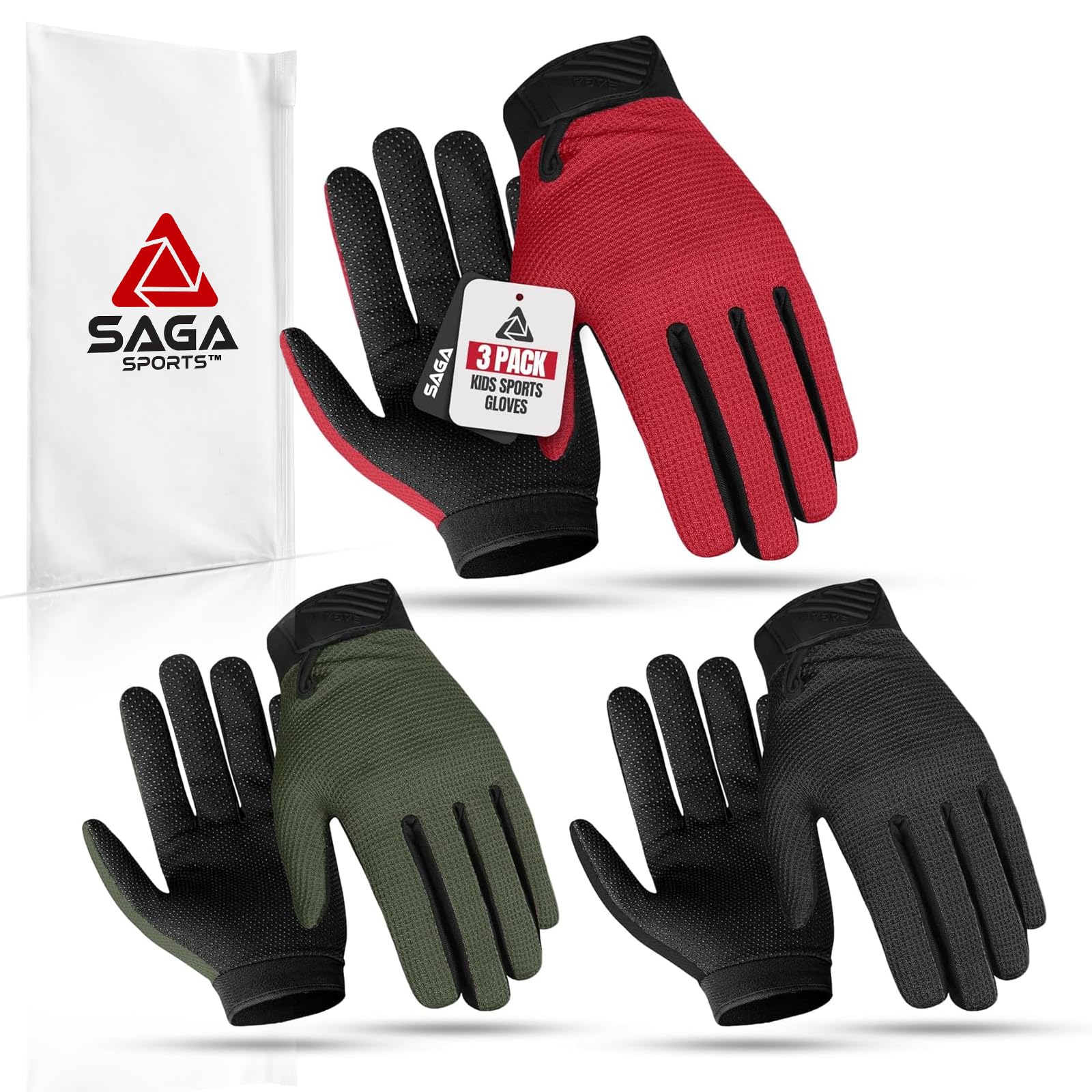 SAGA SPORTS Kids Cycling Gloves Pack of 3