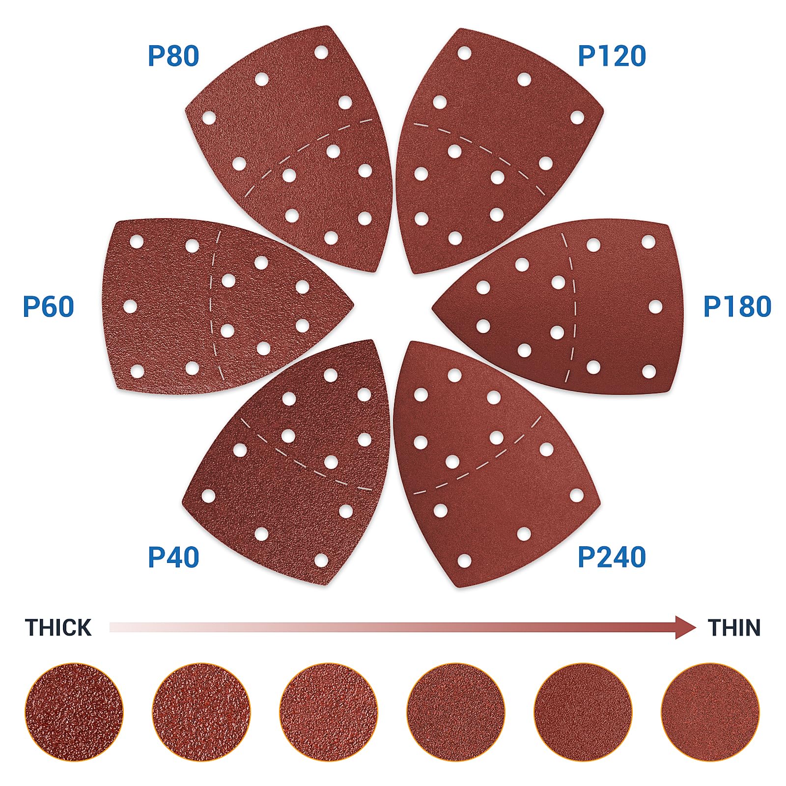 Carta Vetrata Per Levigatrice Mouse - 60 Pezzi Triangoli - Grana P60 A P240 - 140x90mm