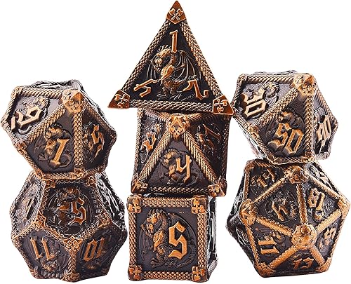 Miniatura 8 de AUSTOR Juego de dados de metal DND de 7 troqueles, dados de mazmorras y dragones con caja de rollo, dados poliédricos D20 D12 D10 D% D8 D6 D4 dados