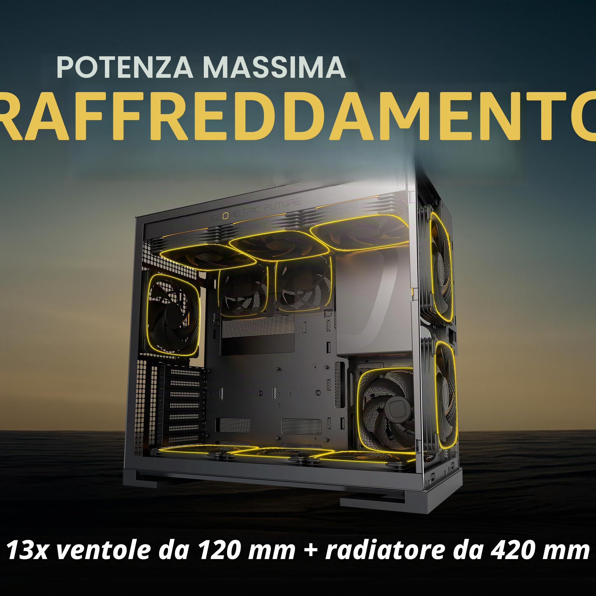 Geometric Future M5 - Case per computer a mezzatorre con pannello frontale in rete a nido d'ape e vetro temperato, E-ATX/ATX per gaming, alto flusso d'aria, in acciaio da 1,2 mm, Tipo C, supporto per