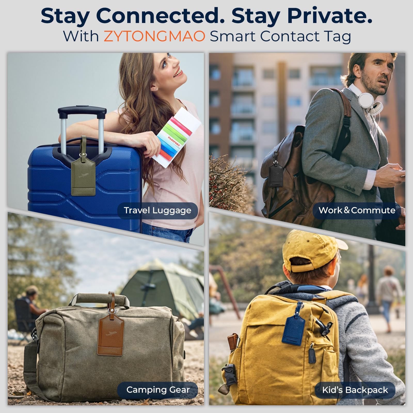 Etichetta intelligente per bagagli con tracker integrato, funziona con Apple Find My e Android, etichetta da viaggio in pelle di alta qualità con copertura per la privacy, localizzatore wireless