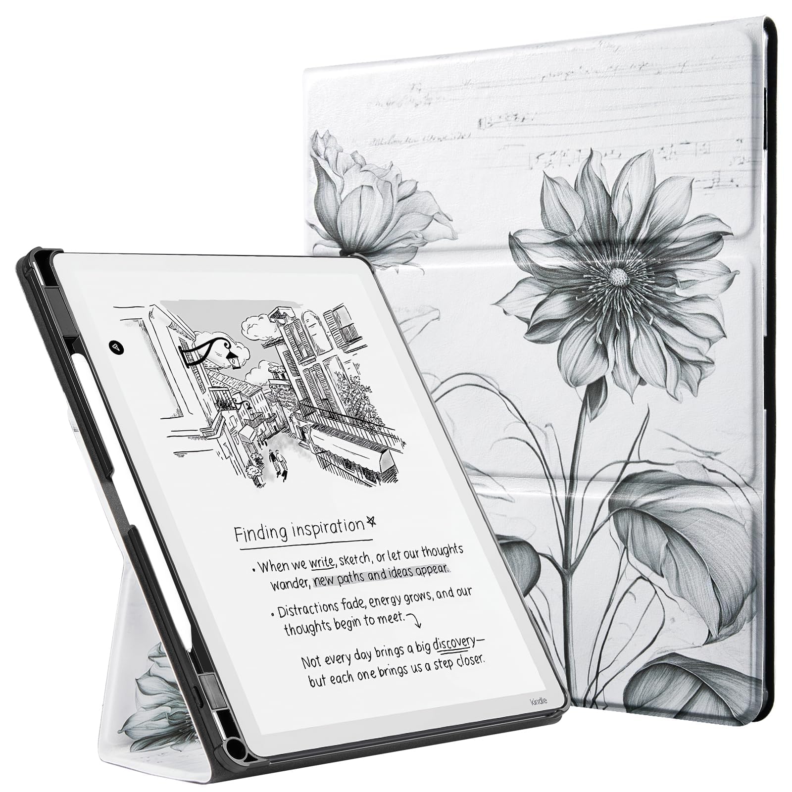 CoBak Case for 11" Kindle Scribe 3rd Generation 2025, Kindle Scribe Colorsoft with Two Viewing Angles - All New PU Leather Cover with Auto Sleep Wake, Pen Holder. Sketch Sunflower