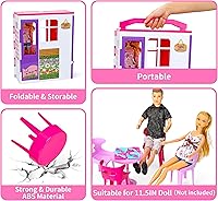 Vista 3 de Doll House Portable & Foldable Dollhouse w/ 60+ Pcs & 2 Dolls, Play House Toy with Bedroom Bathroom Kitchen Furniture Playset, Playhouse Birthday