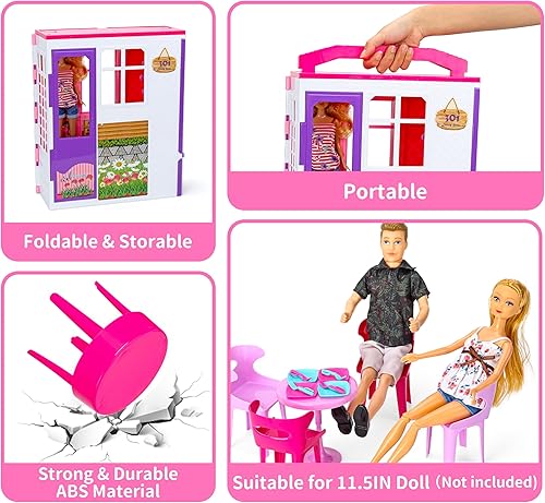 Miniatura 3 de Doll House Portable & Foldable Dollhouse w/ 60+ Pcs & 2 Dolls, Play House Toy with Bedroom Bathroom Kitchen Furniture Playset, Playhouse Birthday