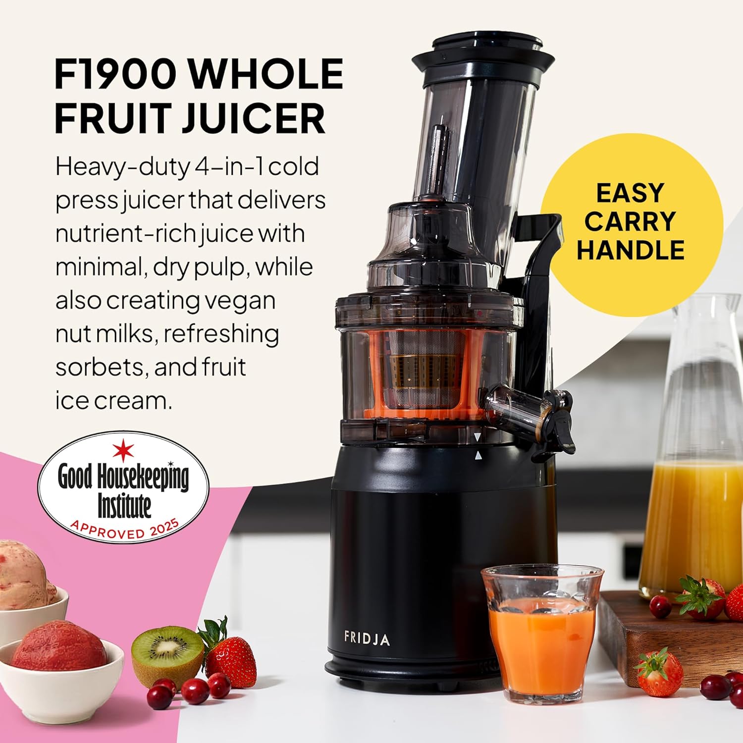 FRIDJA Fridja f1900 Cold Press Juicer, 240W Masticating Slow Juicer with 78mm (3”) BPA-Fr… thumbnail 2