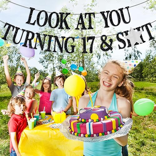 Miniatura 4 de Cartel de feliz cumpleaños número 17, Cheers to 17 years, Young Sweet and Only 17, adolescentes niños y niñas, divertidas decoraciones de fiesta de