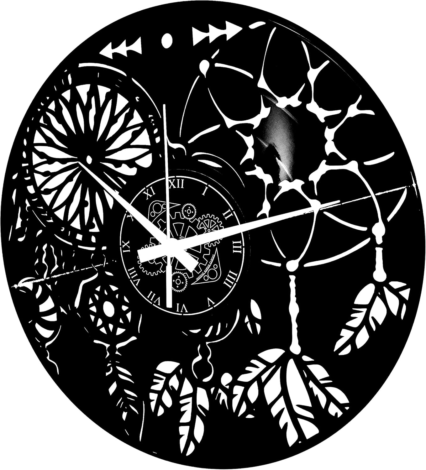 Vinyl Wall Clock Dreamcatcher Boho Indian Tribal Ethical Decoration Home Living Room, Black