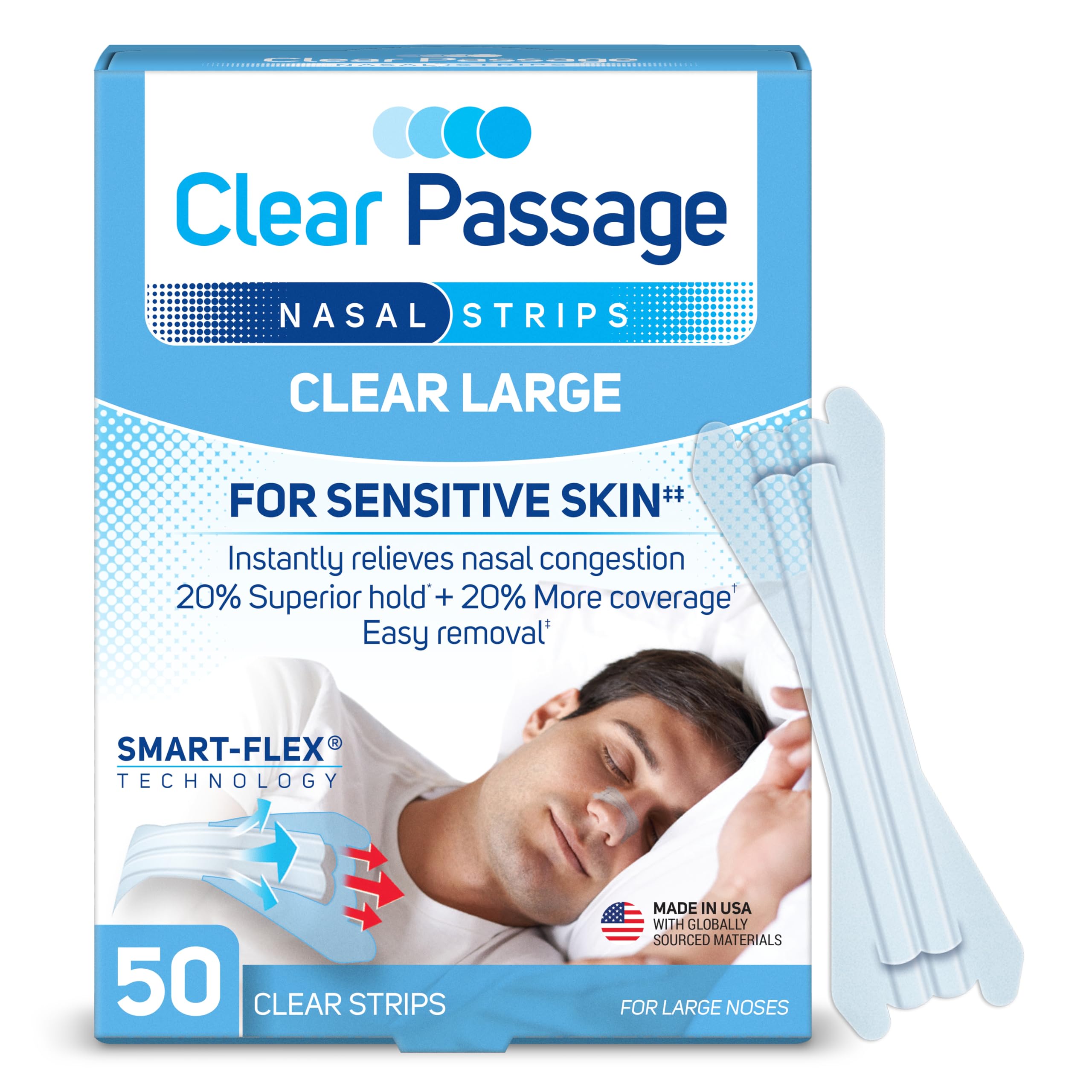 Nasal Strips Large, Clear, 50 ct | Works Instantly to Improve Sleep, Reduce Snoring, Relieve Nasal Congestion Due to Colds & Allergies