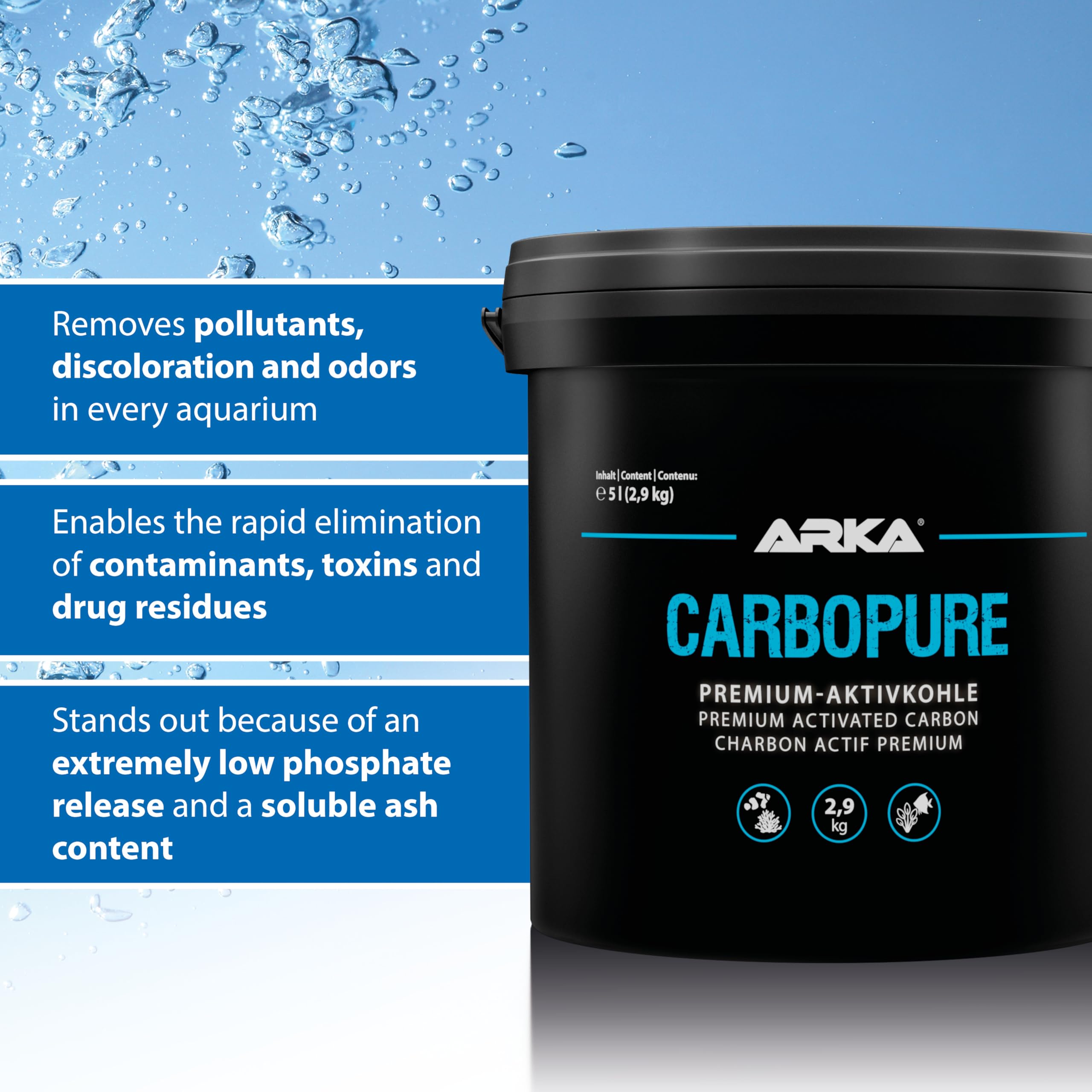 Aquarium activated carbon, ARKA Carbopure 5000 ml, removes cloudiness, medication residue & colourants - Image 3