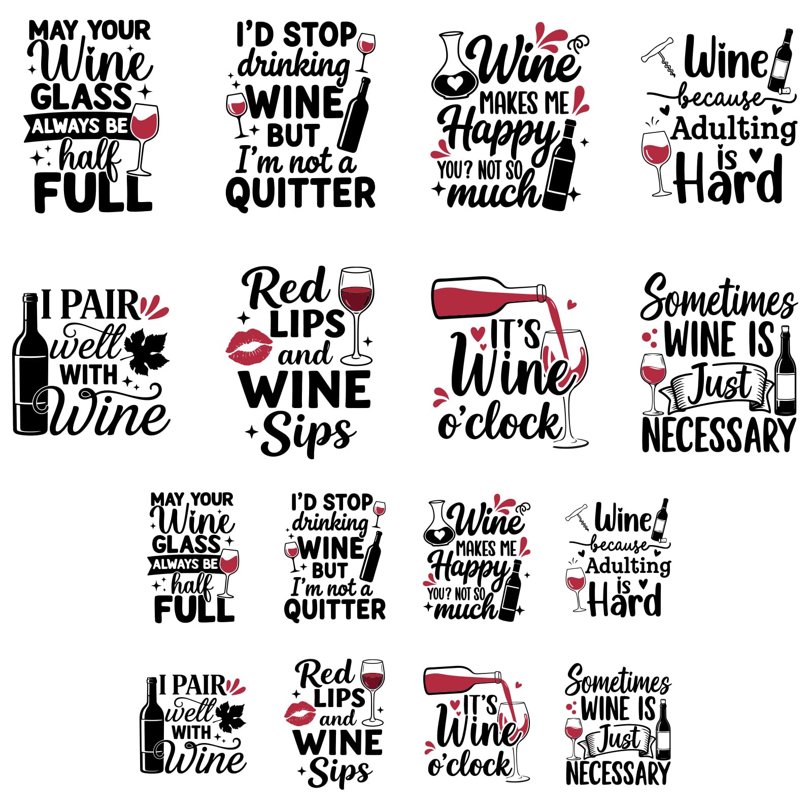 ANATTASOUL 16 Sheets Iron on Transfers for T-Shirts Red Wine DTF Transfers Ready to Press, Washable Vinyl Heat Press Iron on Patches for Women Clothing Hat Bag Pillow DIY Crafts Gifts