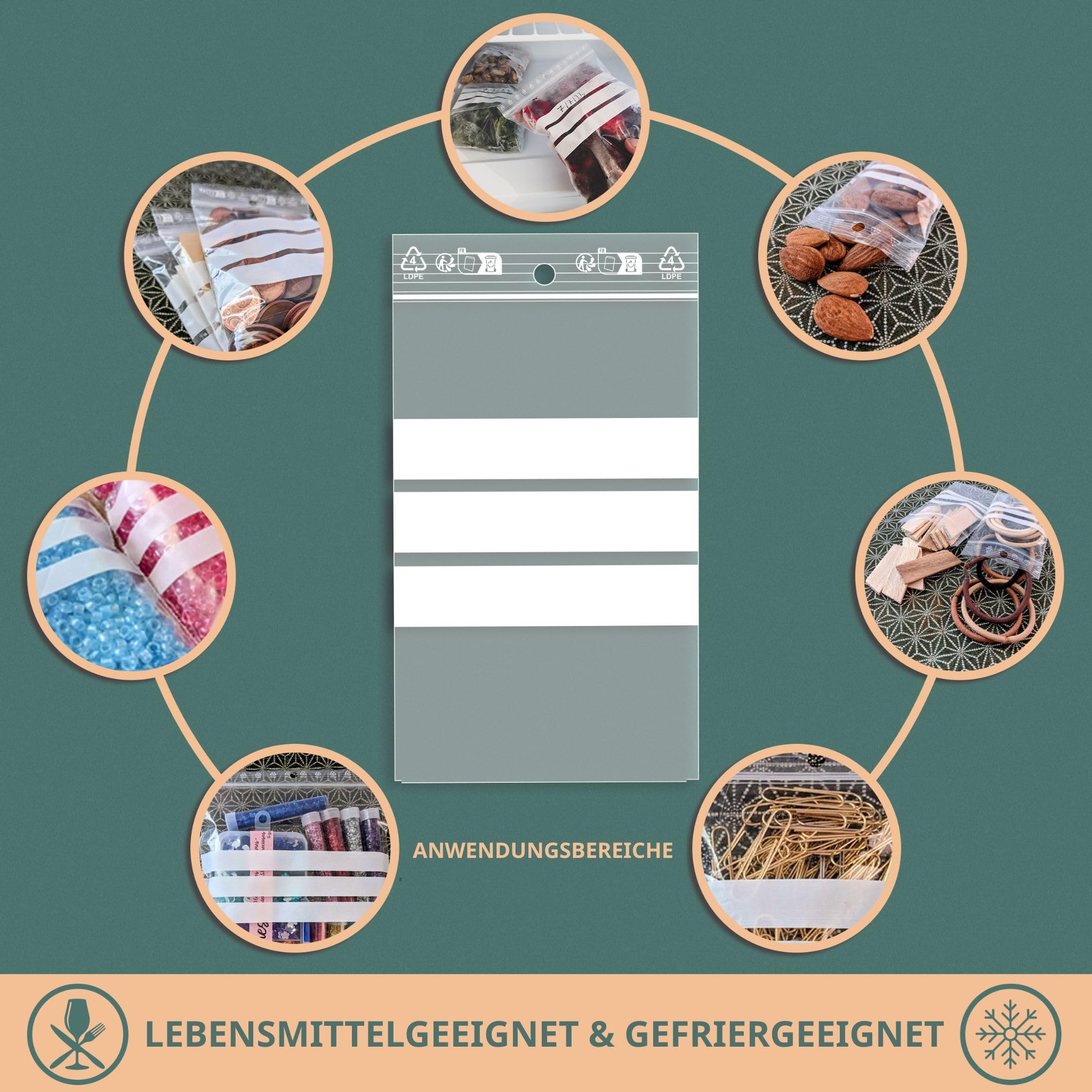 PACKY - Zip Beutel 10x15 cm - 1000 Stück - Druckverschlussbeutel 3 Streifen - Transparent