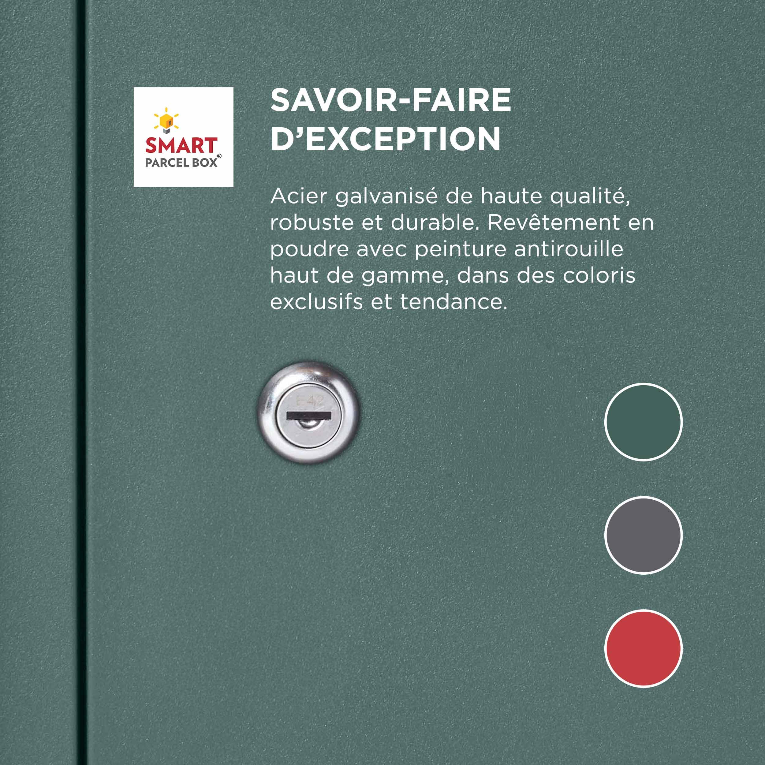 SMART PARCEL BOX Boite aux Lettres sur Pied, Boite à Colis extérieur, Acier galvanisé, Large, Serrure 3 clés, Vert foncé, 41.5 x 38.5 x 104 cm
