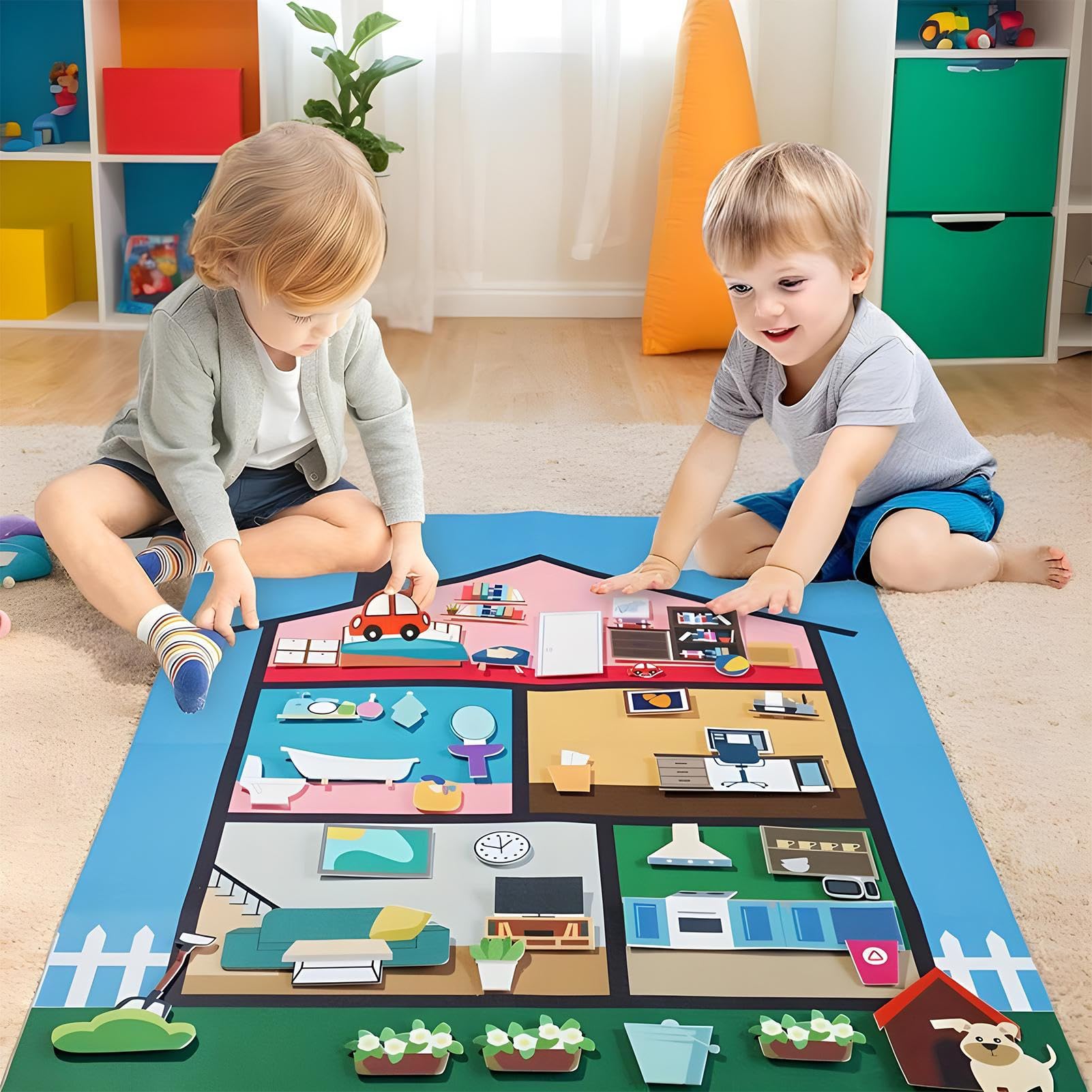 Genérico Panel Fieltro Infantil 36 Piezas Adhesivas Reutilizables Juego Sensorial Educativo Decoración Habitación Aula Preescolar Guardería Niños 3 Años 104x75cm