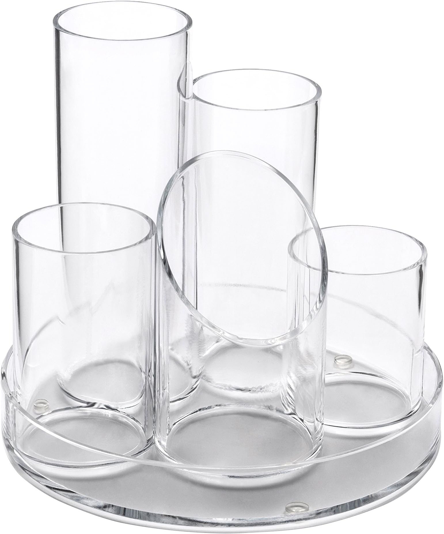 Osco Clear Acrylic 5 Tube Pen Pot, Transparent Desk Organiser for Pens, Pencils, Rulers & Makeup Brushes, Stationery Holder for Home Office, School Teacher Desks, Single