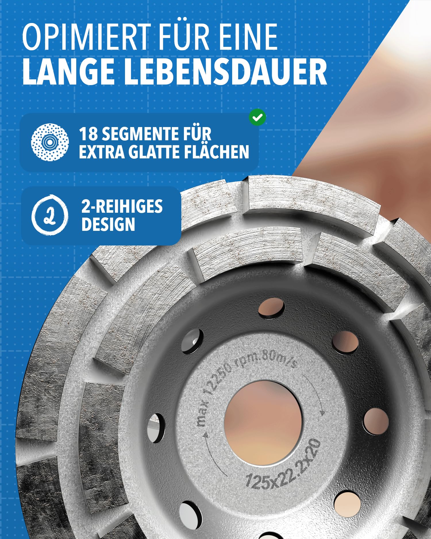 Disque Diamant, Diamant à Meuler Béton 100 X 22,2 Mm Double Rangée