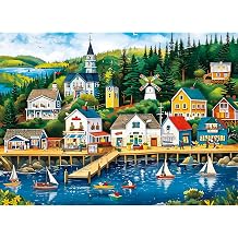 500 Piece Puzzle for Adults, Colorful Seaside Harbor Town Jigsaw Puzzle