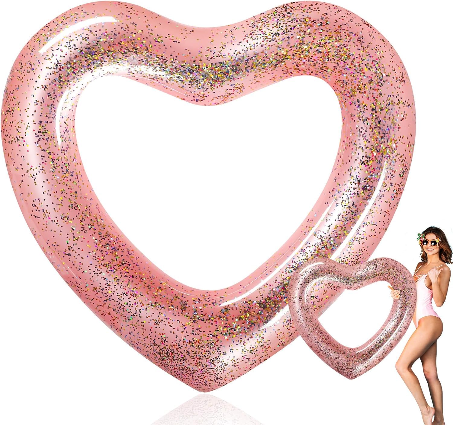 Heart-shaped Swimming Ring, 120 cm Inflatable Swimming Rings, Air Mattress, Swimming Ring, Adult Swimming Hoop for Pool, Sand, Beach Party (Golden)