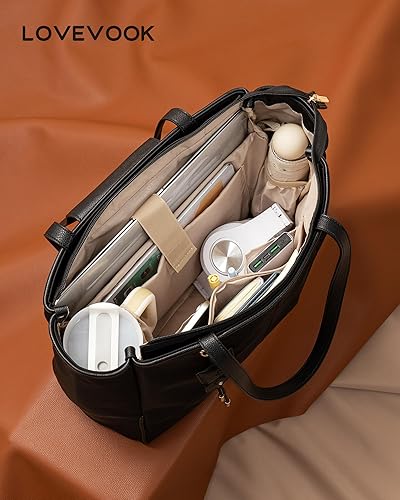 Miniatura 3 de LOVEVOOK Bolsa para laptop para mujer, 16 pulgadas, suave, de piel sintética, bolsa de trabajo, bolsa de hombro ligera para viajes, trabajo