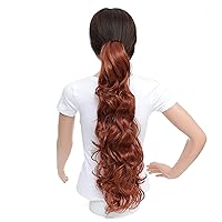 Vista 9 de SWACC Extensiones de cola de caballo de 24 pulgadas de largo, rizos desordenados y desordenados, extensiones de cabello sintético con clip