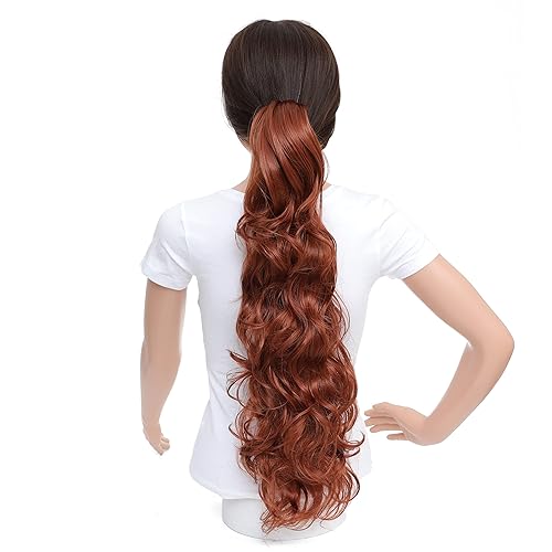Miniatura 9 de SWACC Extensiones de cola de caballo de 24 pulgadas de largo, rizos desordenados y desordenados, extensiones de cabello sintético con clip