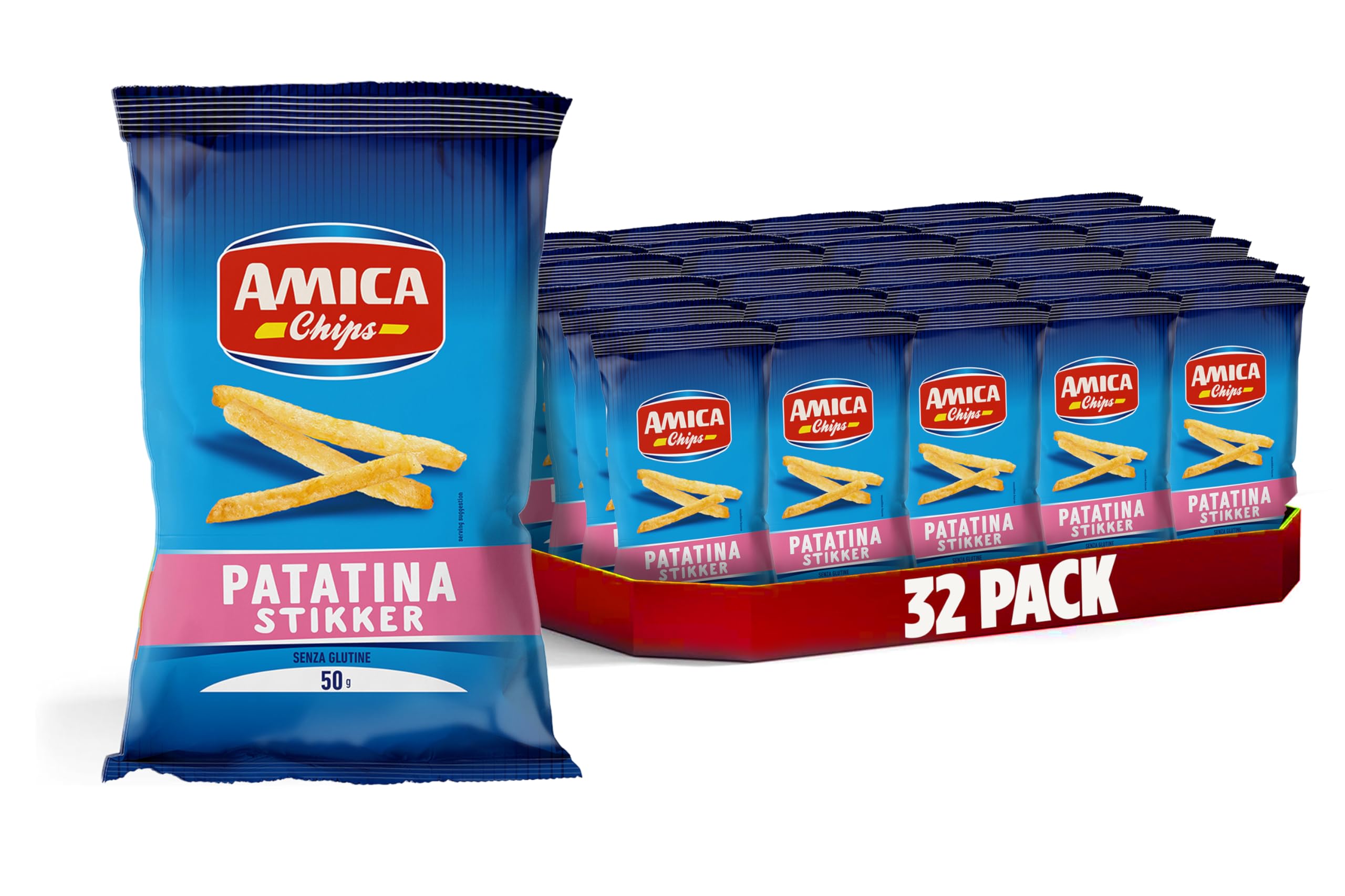 AMICA Chips | La Patatina Stikker, Sottili e Croccanti, Snack Senza Glutine, Con Olio di Semi di Girasole, 32 Pezzi x 50 gr