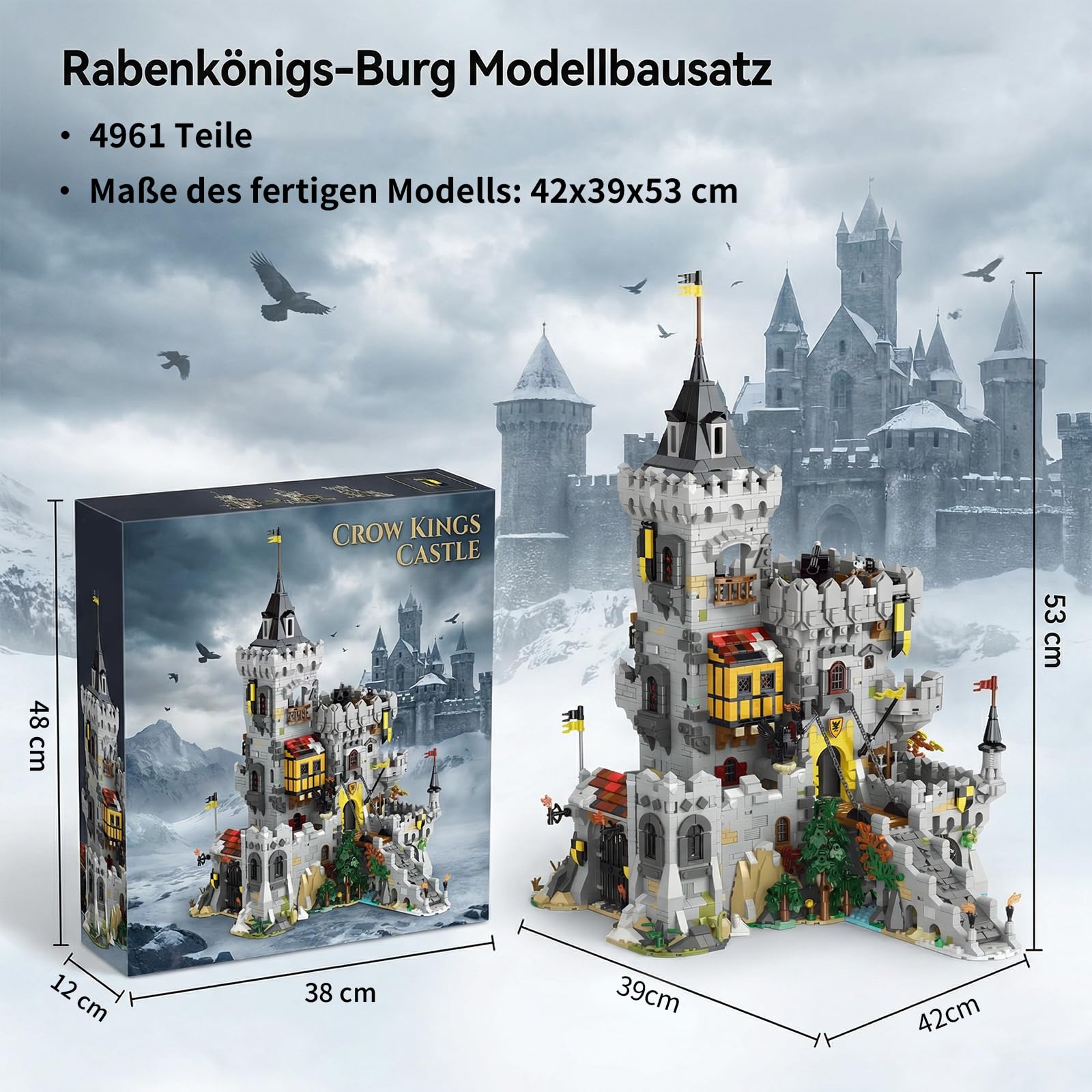 3 in 1 Raven King's Castle Klemmbausteine Burg 4961 Teile | Mittelalter Schloss Bauset, Medieval Wikinger Modular Buildings für Erwachsene, Kompatibel mit Barweer BWR009