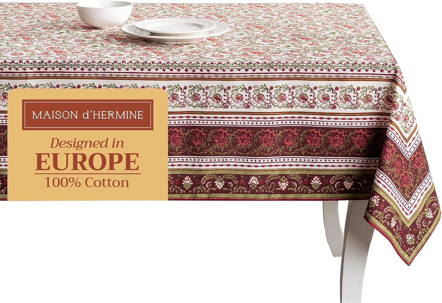 Maison d' Hermine Table Cloth Square Table 100% Cotton 54 x 54 Inches Tablecloth Reusable Decorative Everyday Use for Dining Room, Farmhouse, Home, Party, Festive & Wedding - Reveillon Au Jardin