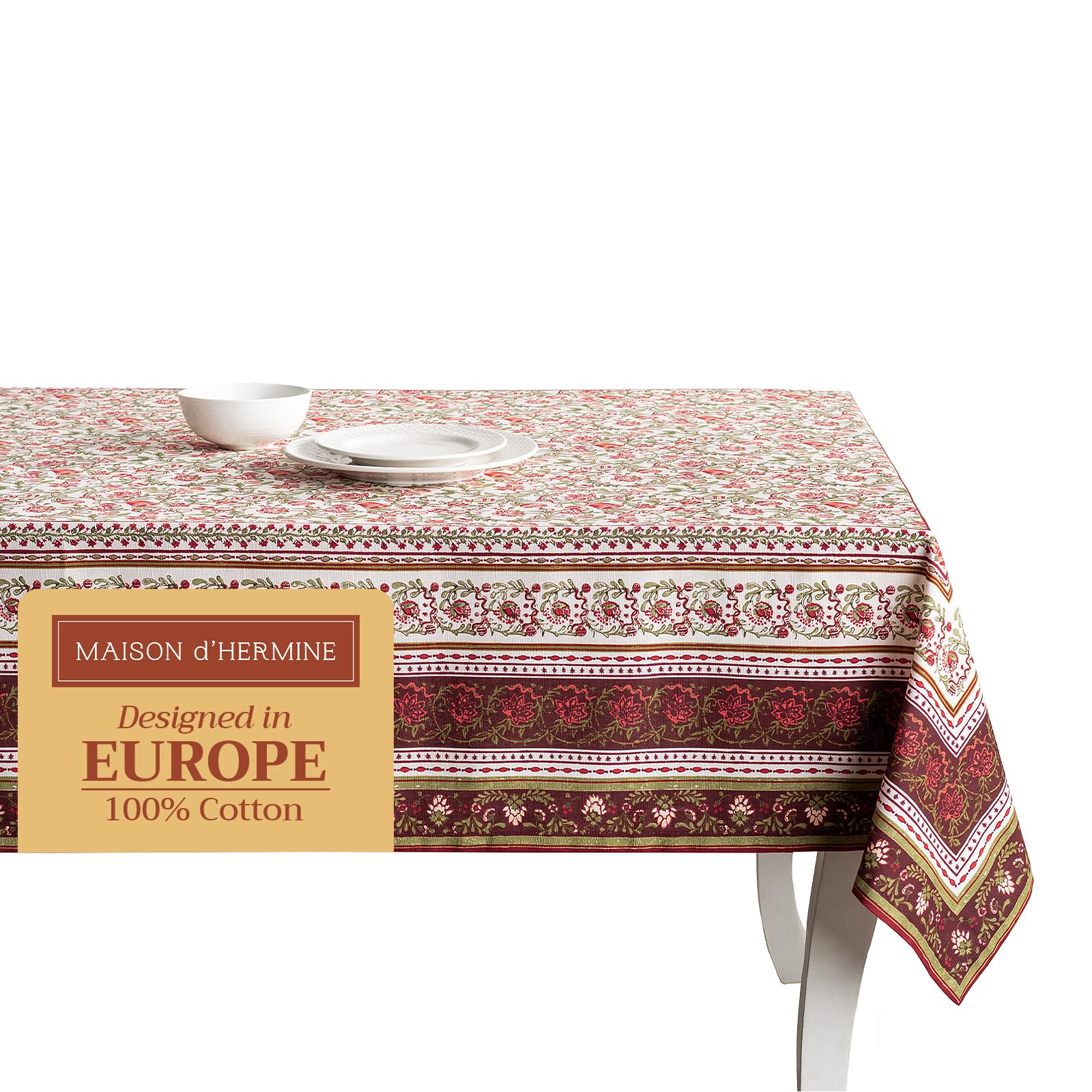 Maison d' Hermine Table Cloth Rectangle Table 100% Cotton 230 cm x 140 cm Tablecloth Reusable Everyday Use for Christmas Decorations Dining Farmhouse Home Party Festive (Reveillon AU Jardin)
