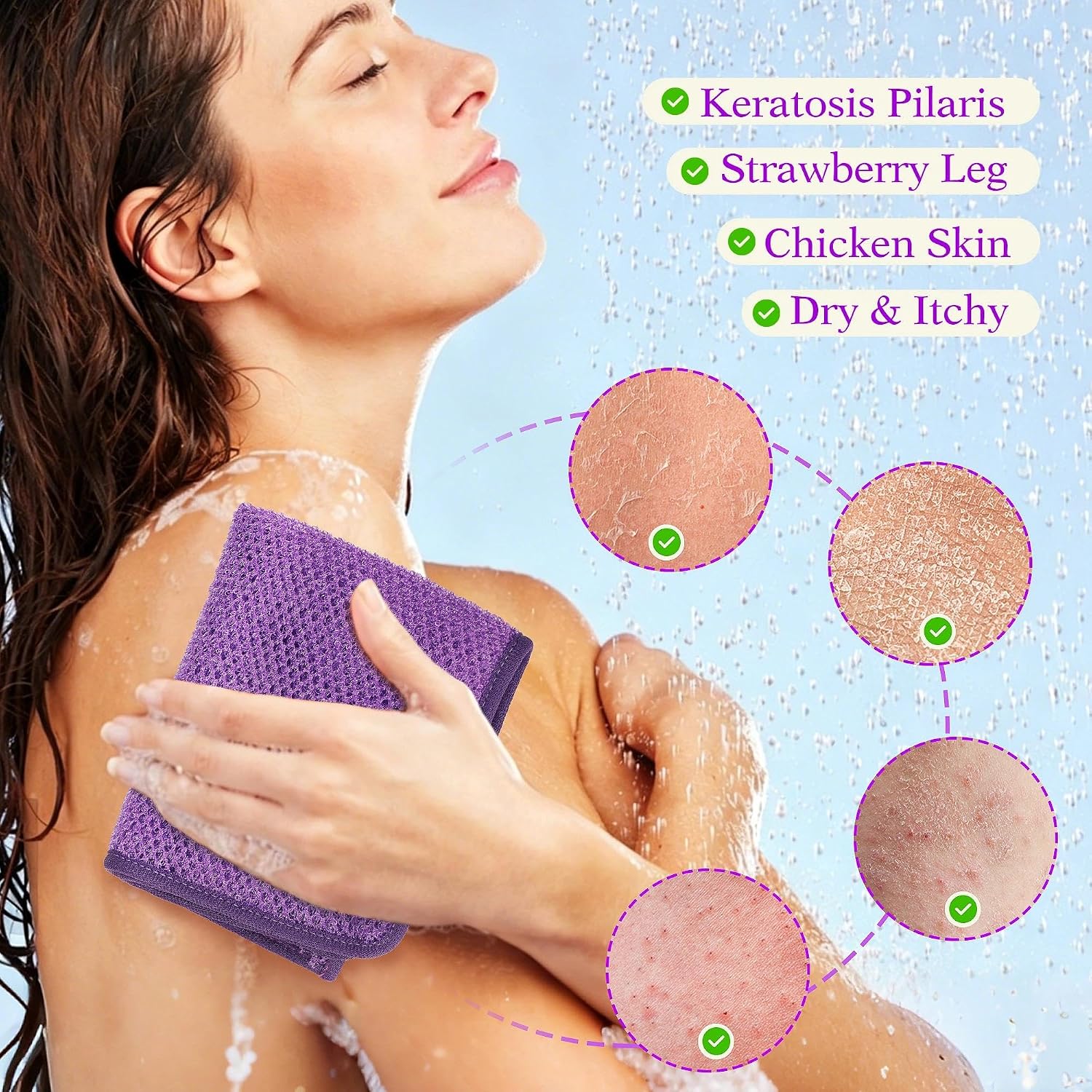 Exfoliating Washcloths 6 Pack Double Sided Bath Scrub Cloths for Deep Cleaning Face Body, Revitalize Skin Suitable for All Skin Types（Yellow, Pink, Purple, Black, White, Brown）