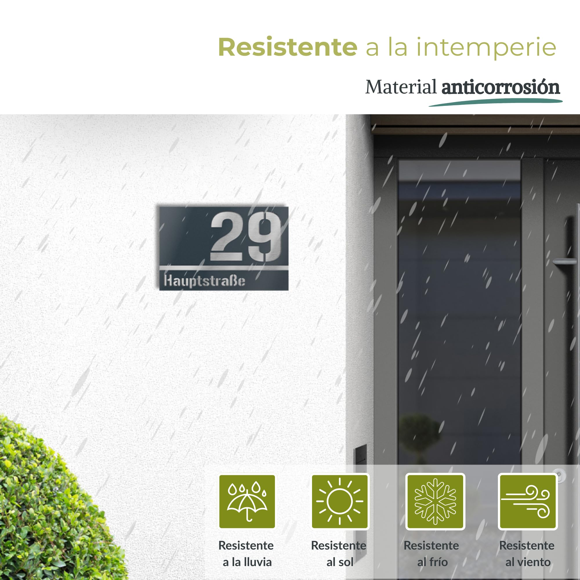 placa número para exterior de dos líneas – 160x110 mm, antracita RAL 7016, acero inoxidable V2A (AISI 304), personalizable