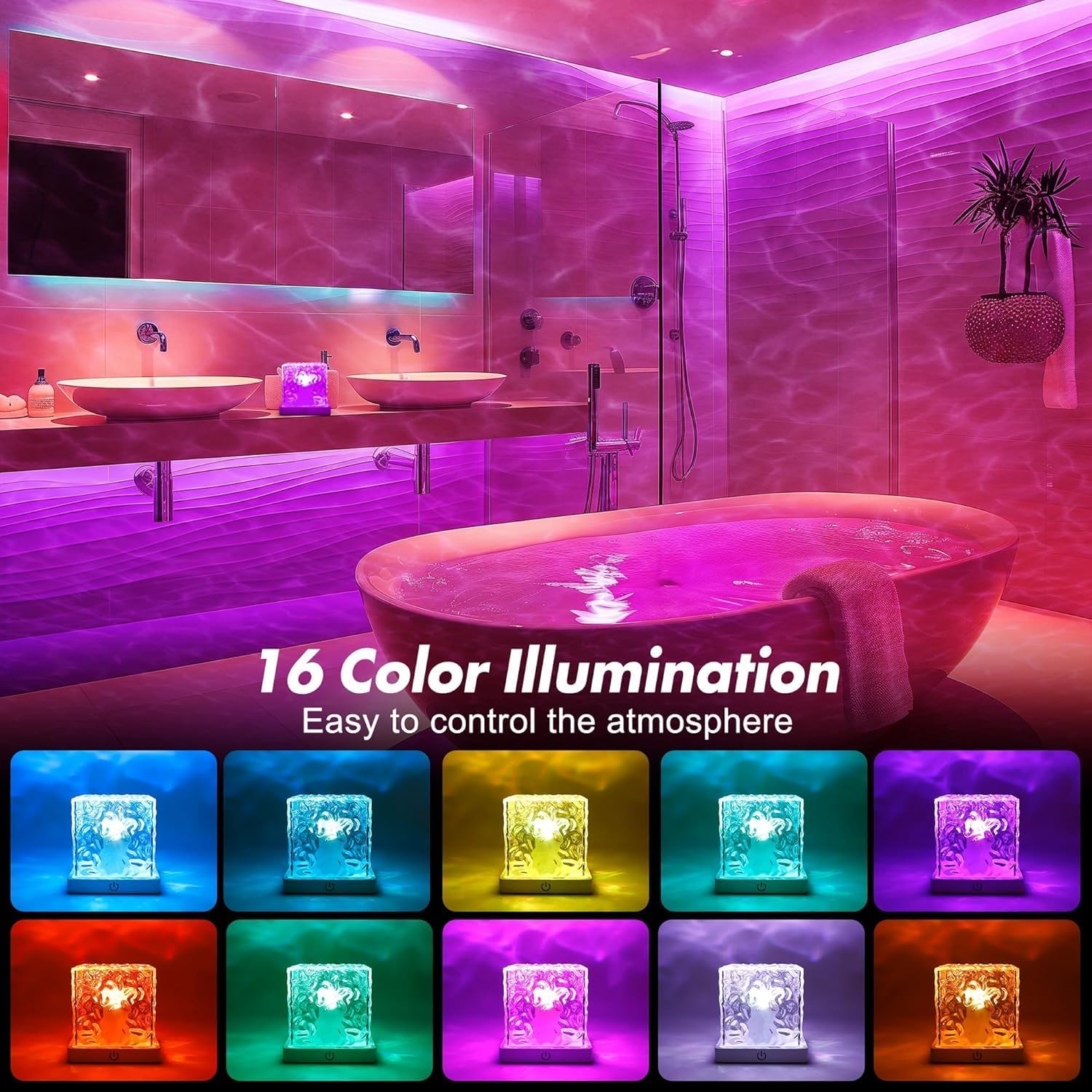 Ocean Wave Projector Light, 16-Color Luminorthe Cube Lamp and App Remote, 3D Holographic Water Ripple Romantic Ambient Lighting for Child's Room, Party, Night Light-4.4inch - Image 3