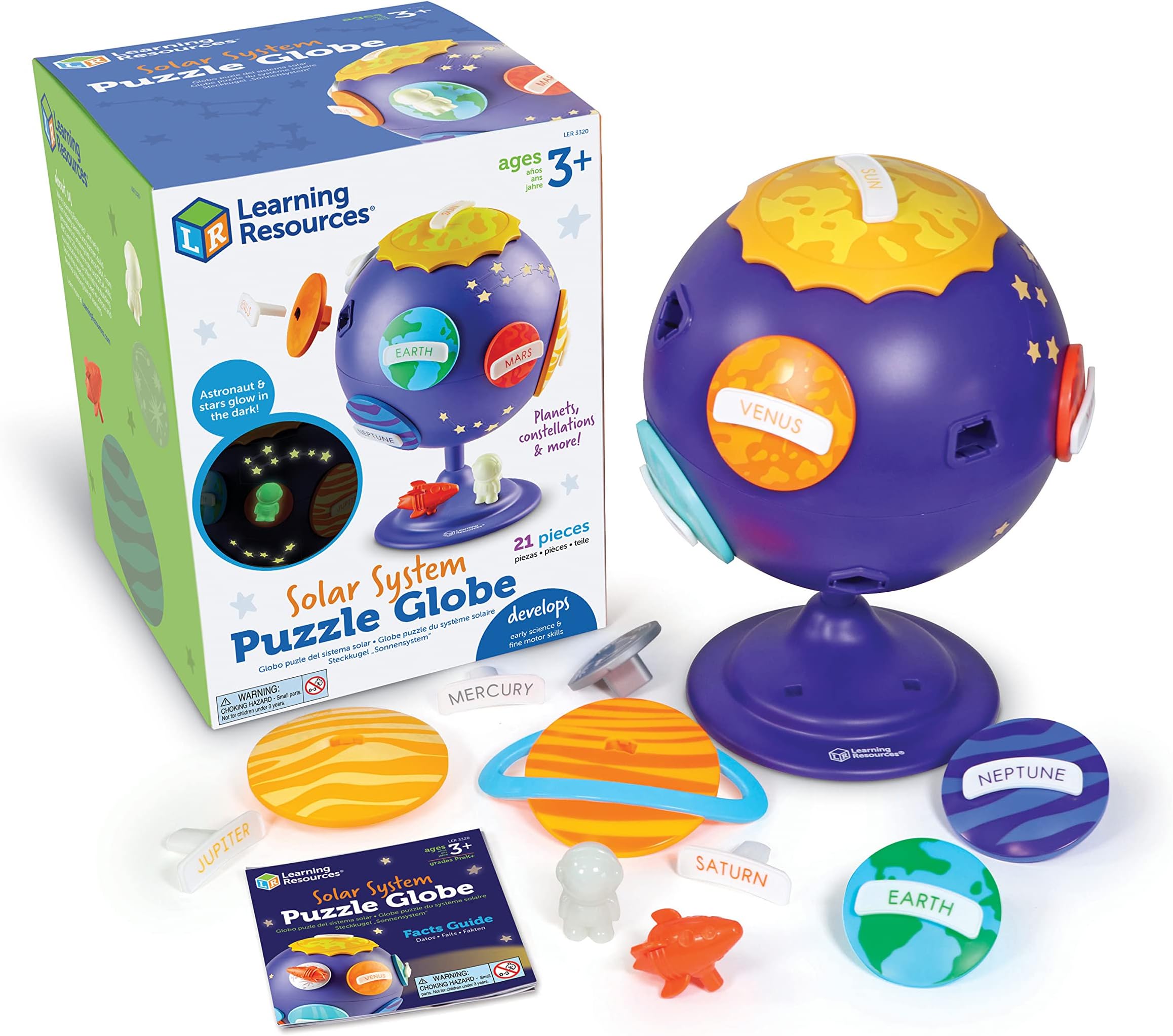 Learning Resources Solar System Puzzle Globe, STEM Toys for Kids, Space Décor, Educational Toy, 21 Pieces, Age 3+, Multicolor (LER3320)