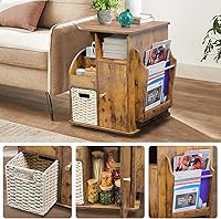 Vista 6 de TooCust Rotating End Table with Storage, Rotating Side Table Living Room, Side Table with Magazine Holder, Basket and Cabinet, Sofa Side Farmhouse