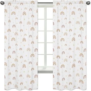 Sweet Jojo Designs Boho Rainbow Window لوحات المعالجة ستائر - مجموعة من 2 - أحمر الخدود الوردي المتربة الذهب الوردي البنفسجي البنفسجي Taupe Beige Tan Bohemian Stars Sun Celestial Vintage Sky