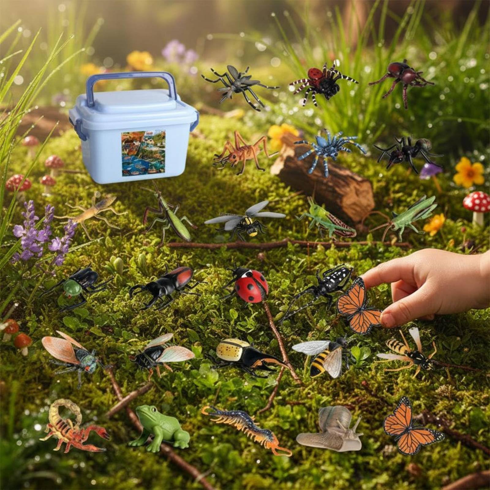 26 Stück Lern Insektenfiguren Set Insekten Spielzeug Tierfiguren Lernspielzeug Sammelfiguren Detailliert Handbemalt mit Robuster Aufbewahrungsbox für Frühförderung Zuhause