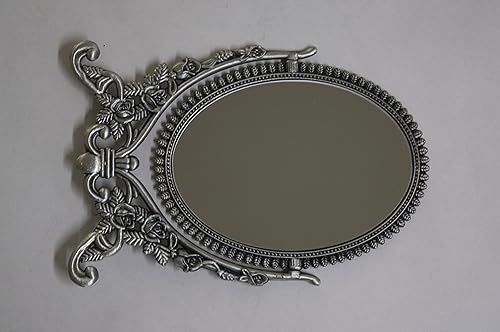 Miniatura 4 de SEHAMANO - Espejo de mesa de maquillaje con patrón de rosas antiguas en relieve, espejo decorativo ovalado, espejo de doble cara con marco de metal