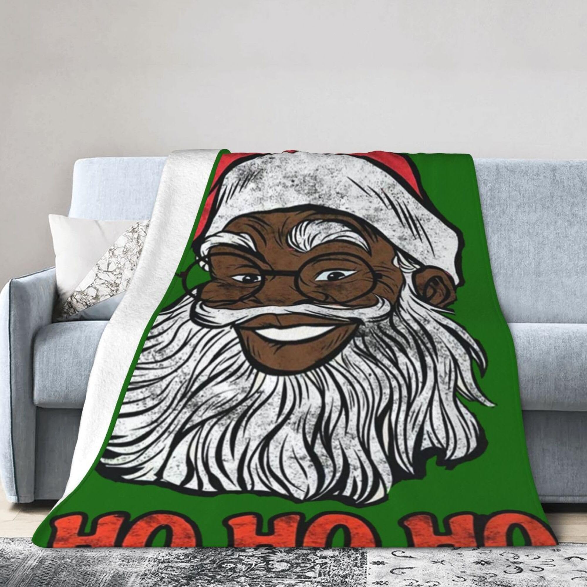 Melbrakin Black Skin Santa Blanket Super Soft Flannel Blanket Comfy Cozy Throw Blanket Couch Lightweight Blankets For Living Room Bedroom 50"X40"