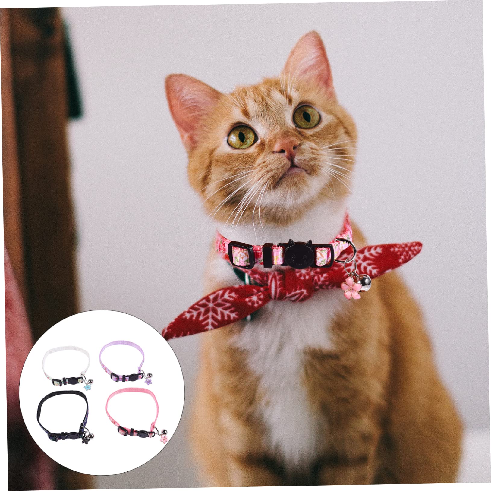 FOMIYES 3 Juegos De Collares Ajustables para Gatos Y Gatitos con Estampado De Flores De Seguridad para Uso Diario Navidad Cumpleaños Bodas 4 Unidades.