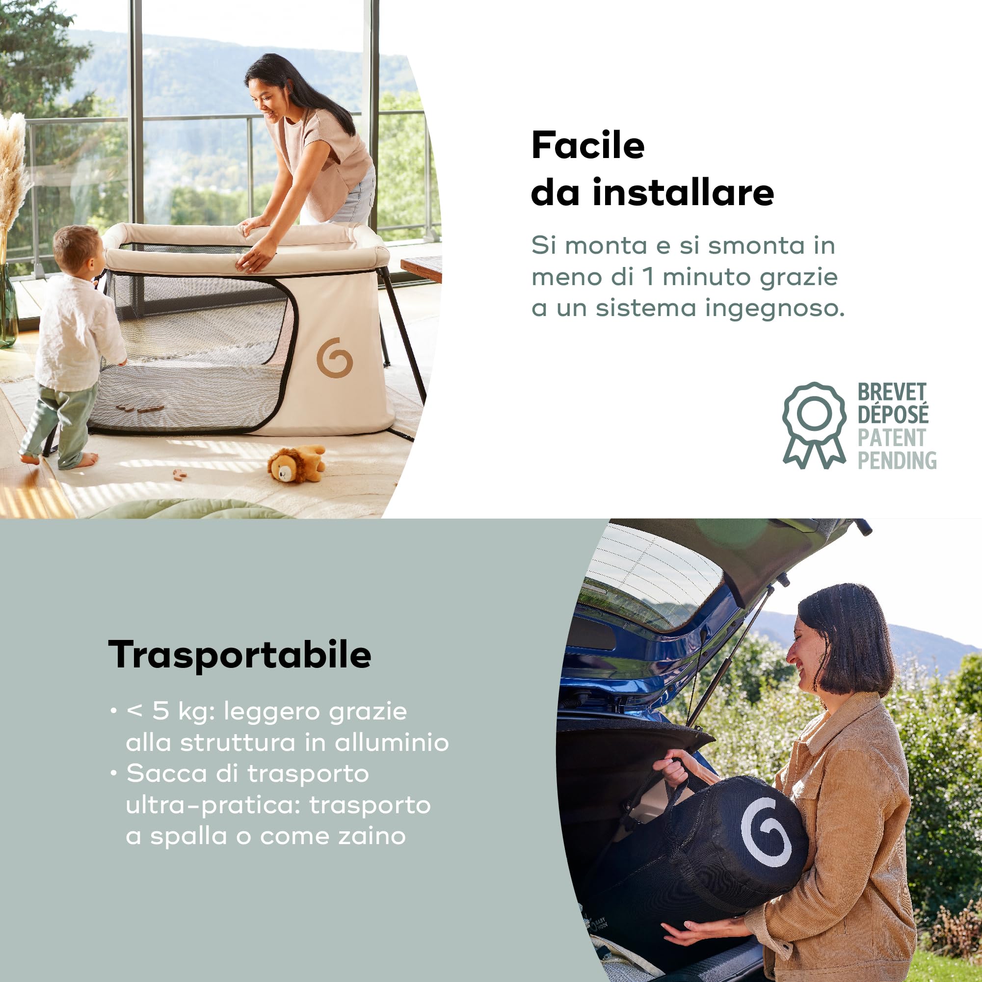 Babymoov Lettino da viaggio Moov & Sleep, Ultra Compatto e Leggero (<5kg), Montaggio e Smontaggio Rapido, Dalla Nascita e Fino a 4 Anni, Confortevole (Densità Materassino di 25kg/ms)