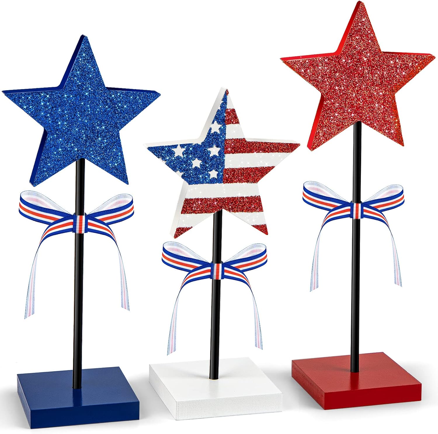 3 Pieces Labor Day Decorations Wood Star Set,Rustic