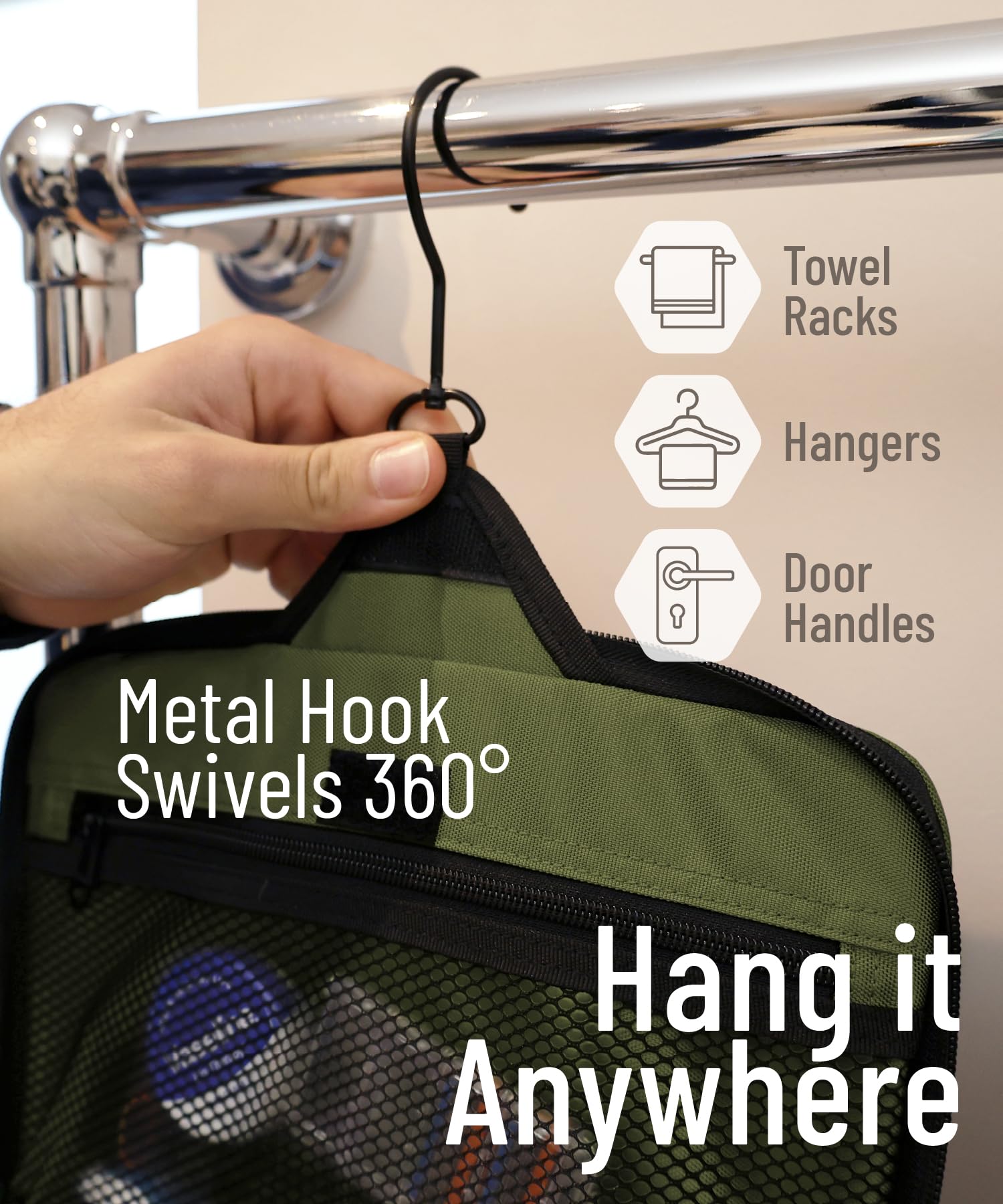 D&D - Neceser Colgante de Viaje para Hombre y Mujer | Organizador Extragrande con 10 Compartimentos, Cremalleras, Gancho Giratorio de Metal XXL, Nailon Resistente al Agua