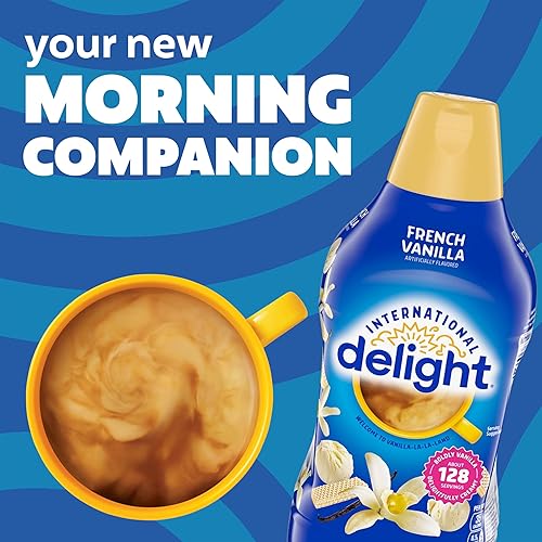 Vista 147 de International Delight Crema de café, caramelo macchiato, crema saborizada refrigerada, botella de 32 onzas líquidas