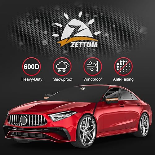 Vista 3 de Zettum Cubierta para parabrisas de automóvil para hielo y nieve, cubierta de nieve para parabrisas 600D con cubierta de espejo lateral, resistente