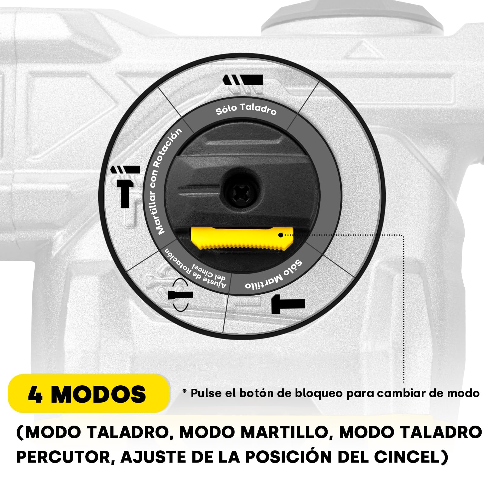 Enventor Martillo Perforador, 1500W Martillo Demoledor, Martillo Percutor con SDS-Plus Mandril, 4500BPM, 6J, 850RPM, 4 Funciones, Control de Vibración, para Concreto, Metal y Madera