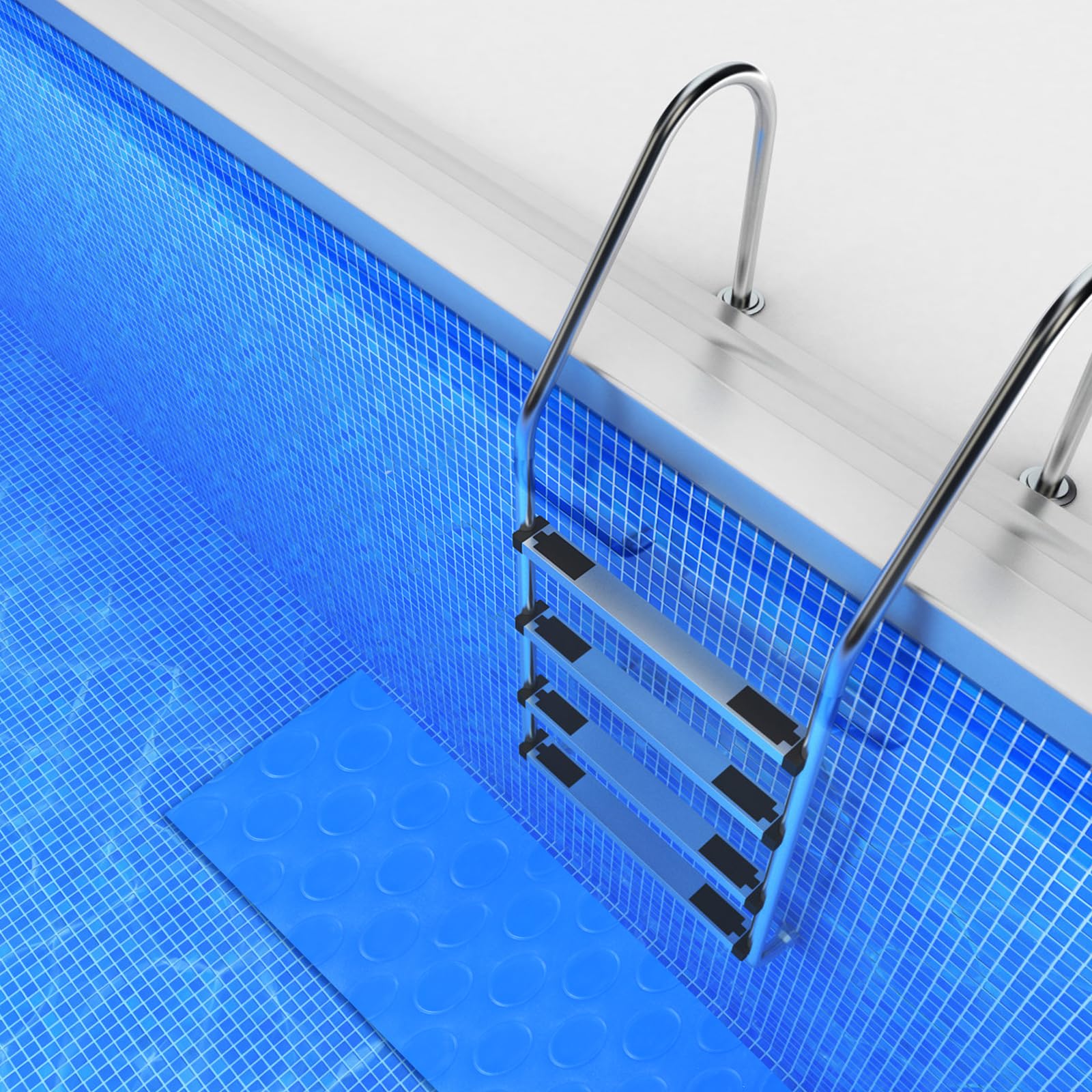 2 Alfombrillas de Escalera de Piscina, 23 × 90 cm, con Textura Antideslizante y Protección a Escala para Escaleras