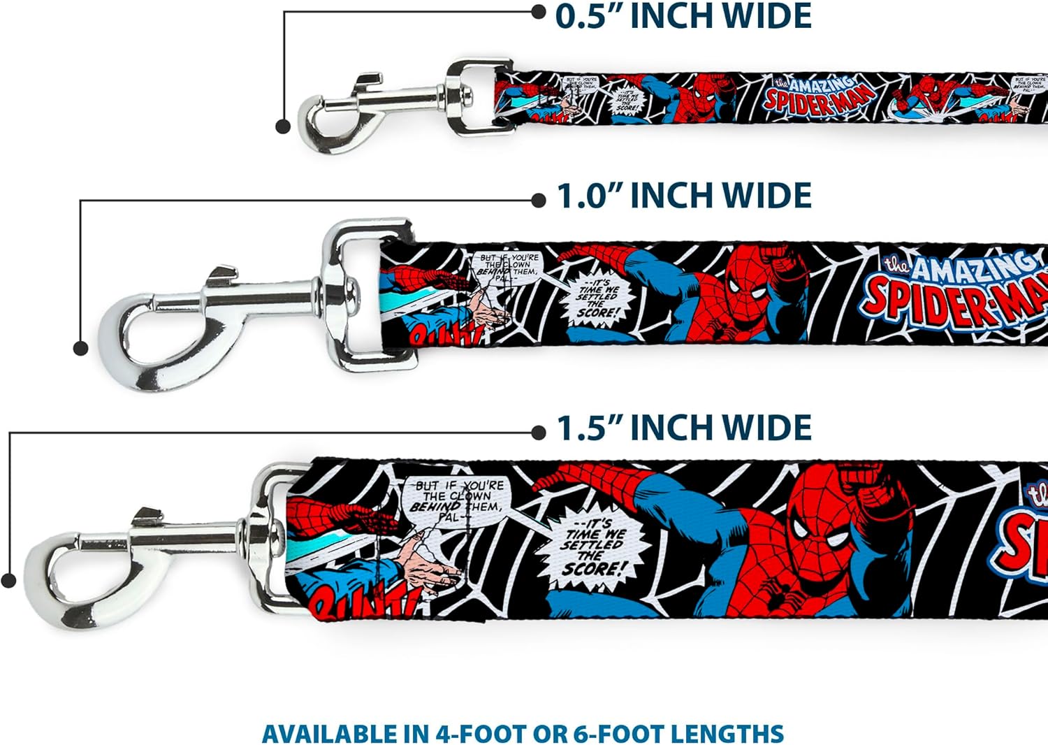 Buckle-Down Pet Leash - JRNY-Spider-Man in Action2 w/AMAZING SPIDER-MAN - 4 Feet Long - 1.5" Wide