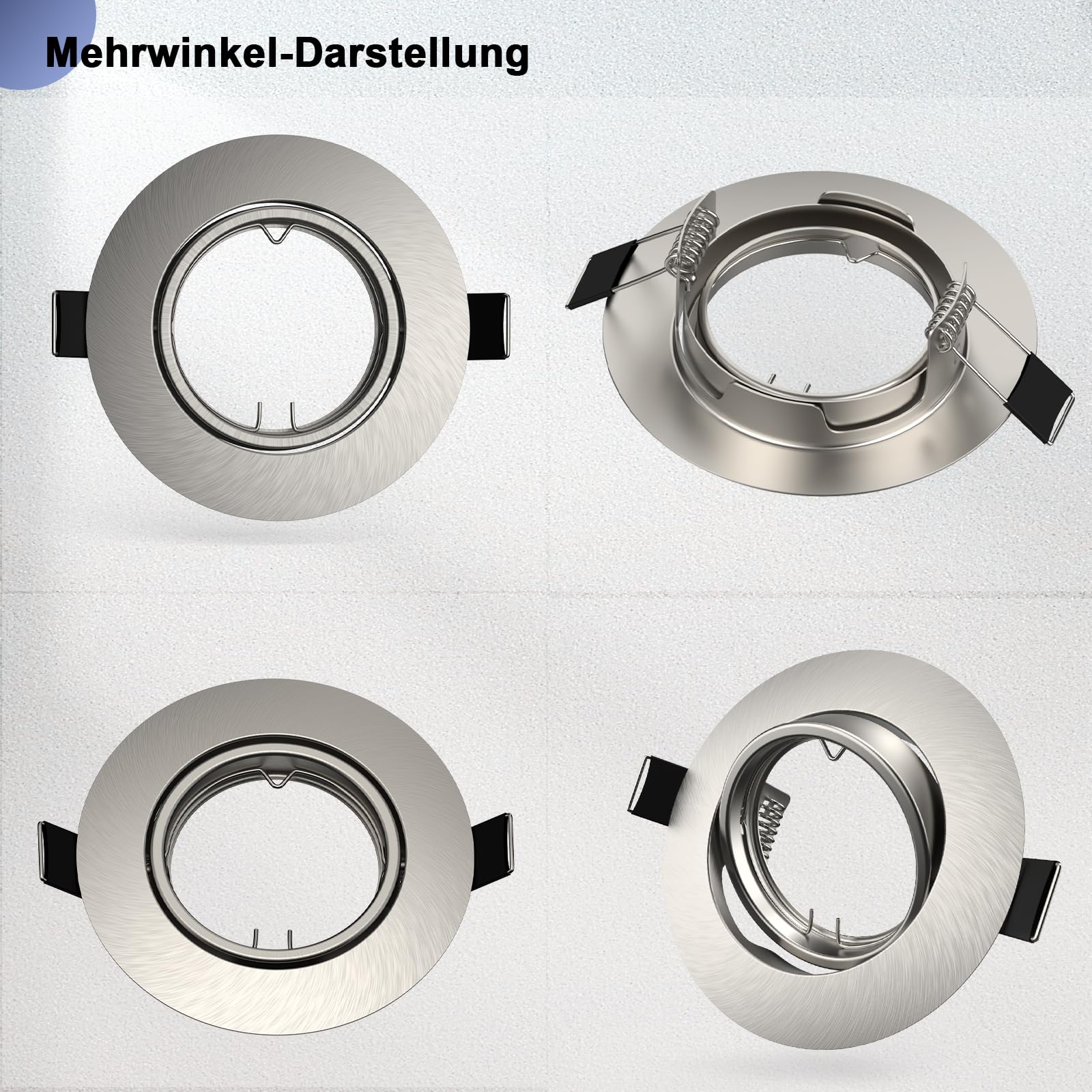 12x Einbaustrahler GU10 Einbauleuchten Schwenkbar Rund Einbaurahmen 68mm LED Spots 230V Edelstahl Gebürstet Einbauspots Rahmen inkl. GU10 Fassung für LED oder Halogen