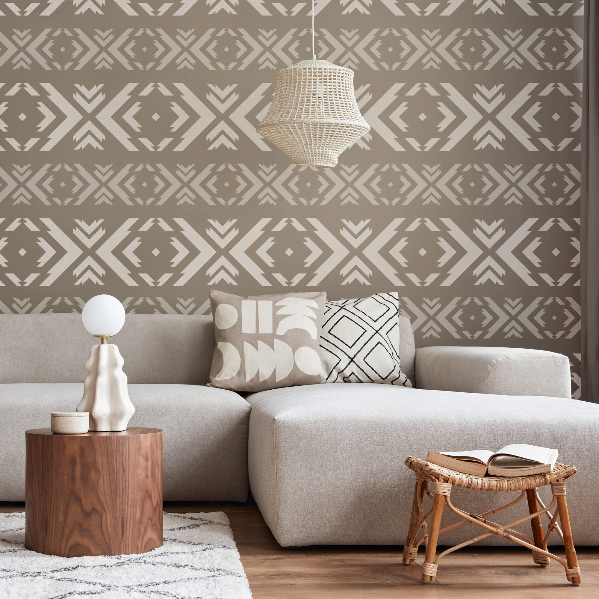 NAKLEO Bordüre Große Schablone zum Malen 45x95 cm, Azteke Geometrisch Ornament Muster, Kunstoff Wiederverwendbare Wandchablone, Handwerk DIY Dekoration, Stoff Möbel Holz Papier