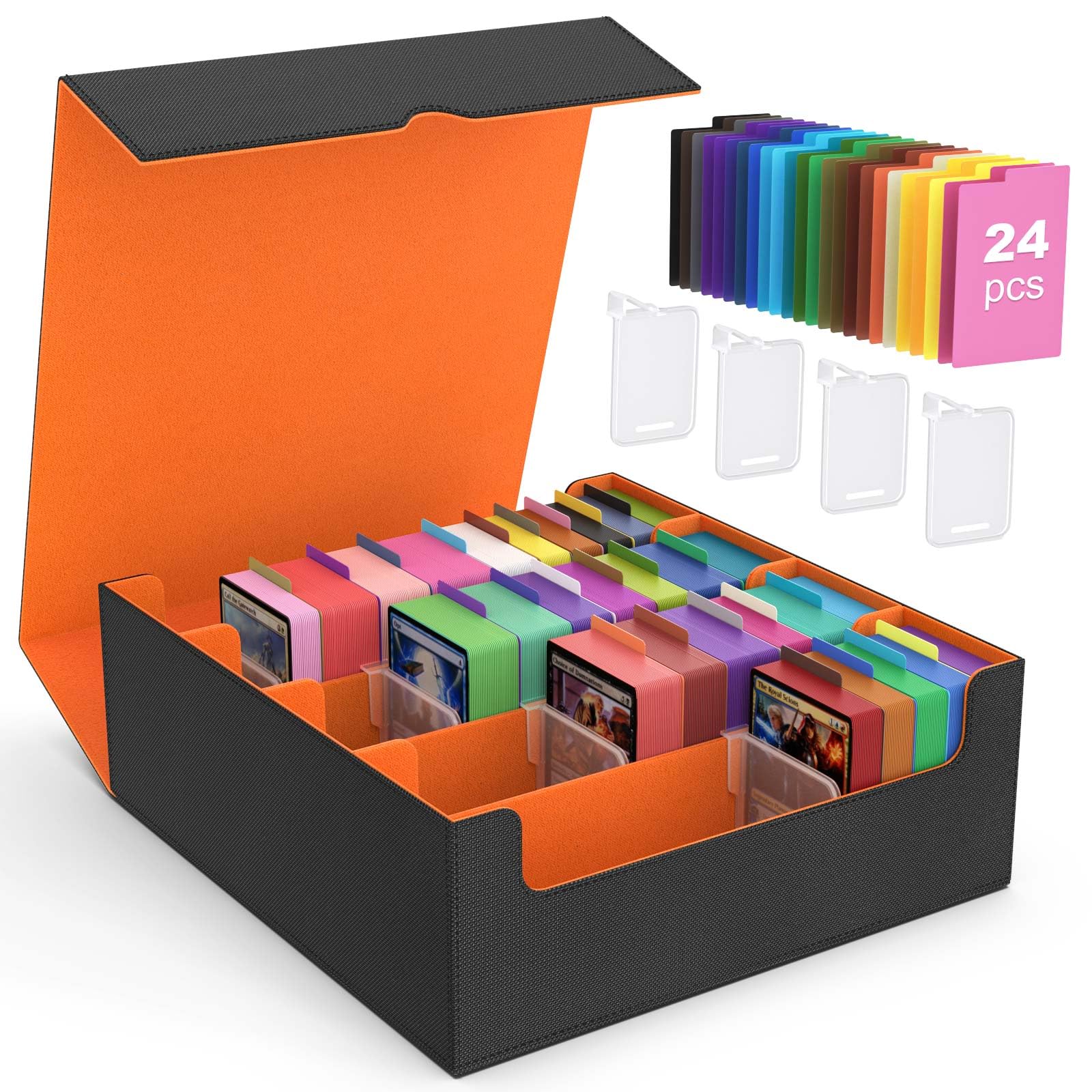 MoKo Card Storage Box for Trading Cards, 3000 MTG Deck Box with 24 Colorful Dividers & 4 Card Supporters, Commander Card Deck Case with Display Window, Fits for Magic Game Cards, YugiOh MoKo Card Storage Box for Trading Cards, 3000 MTG Deck Box with 24 Colorful Dividers & 4 Card Supporters, Commander Card Deck Case with Display Window, Fits for Magic Game Cards, YugiOh